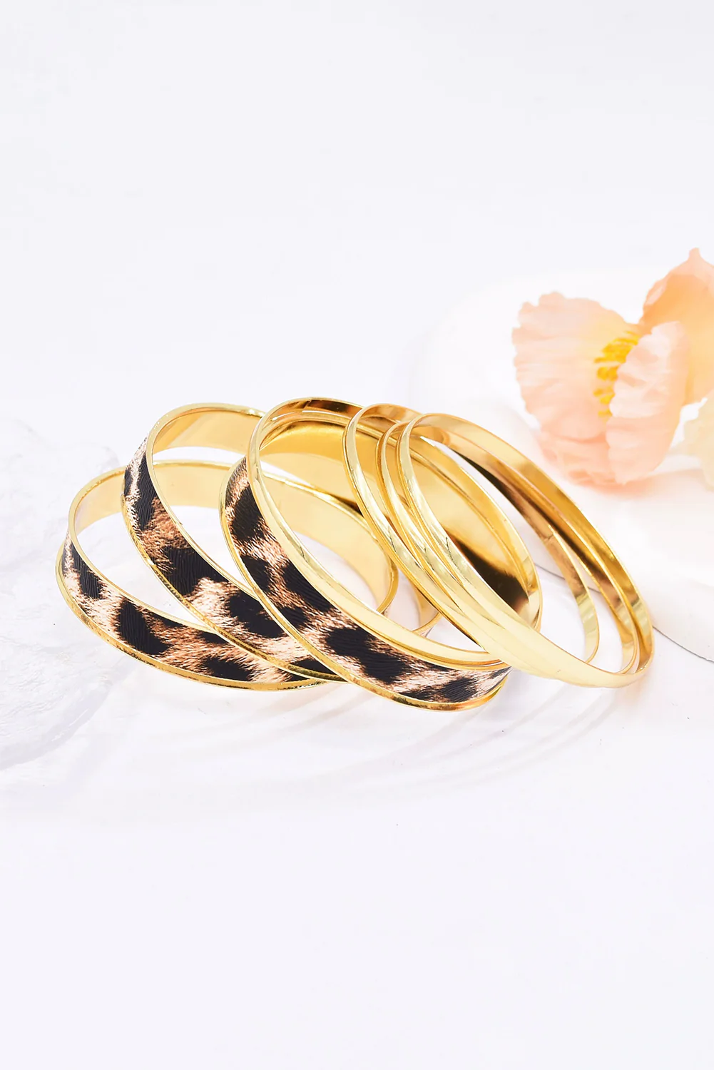 Gold Leopard Print Alloy Multi Layered Bangle Bracelet