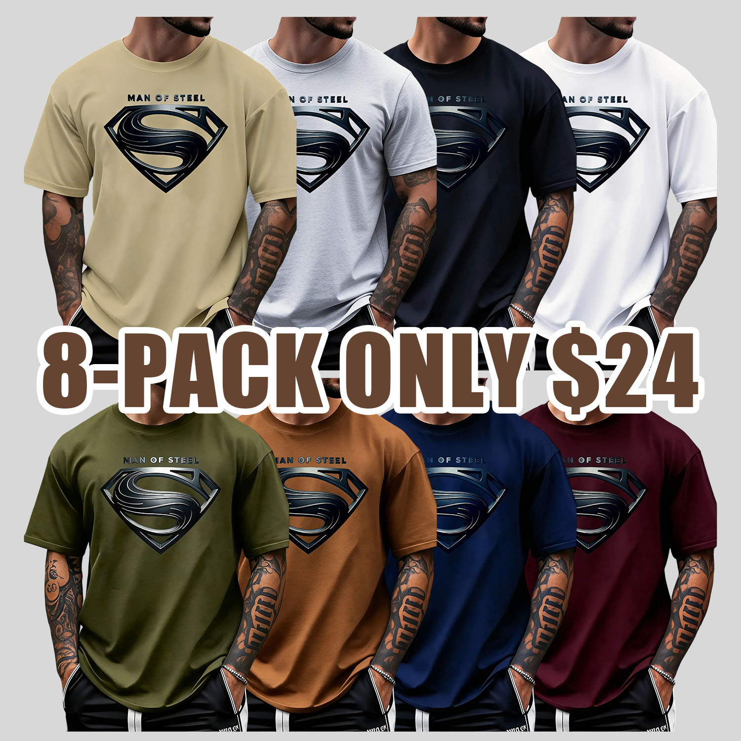 Justice League Men'S Plus Size Casual Crew Neck T-Shirt Man of Steel Graphic Print Short Sleeve Ideal for Spring/Summer Everyday Tshirt | Playful Text Design | Comfortable Fit SIZE Plus Size S-5XL