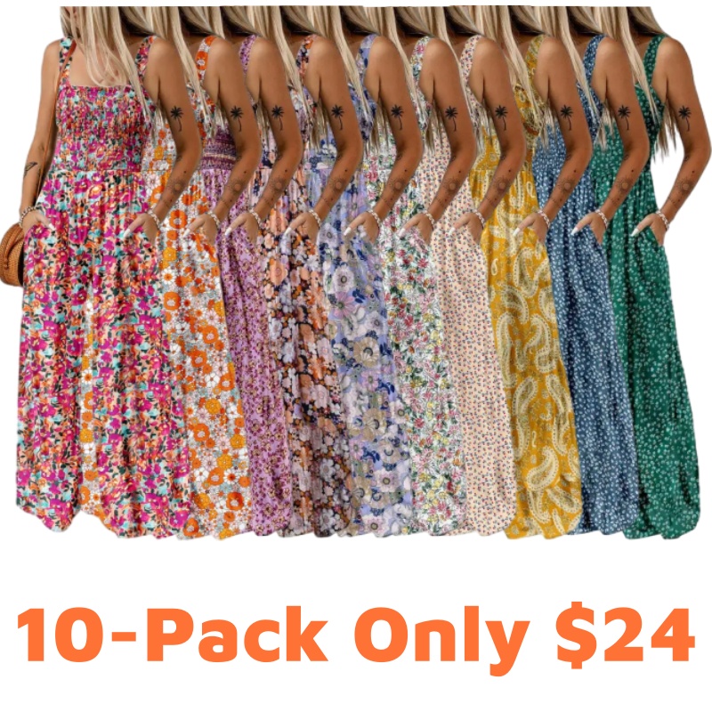 Women's Casual Loose Overalls Jumpsuits One Piece Sleeveless Printed Wide Leg Long Pant Rompers With Pockets Bohemian Womenswear