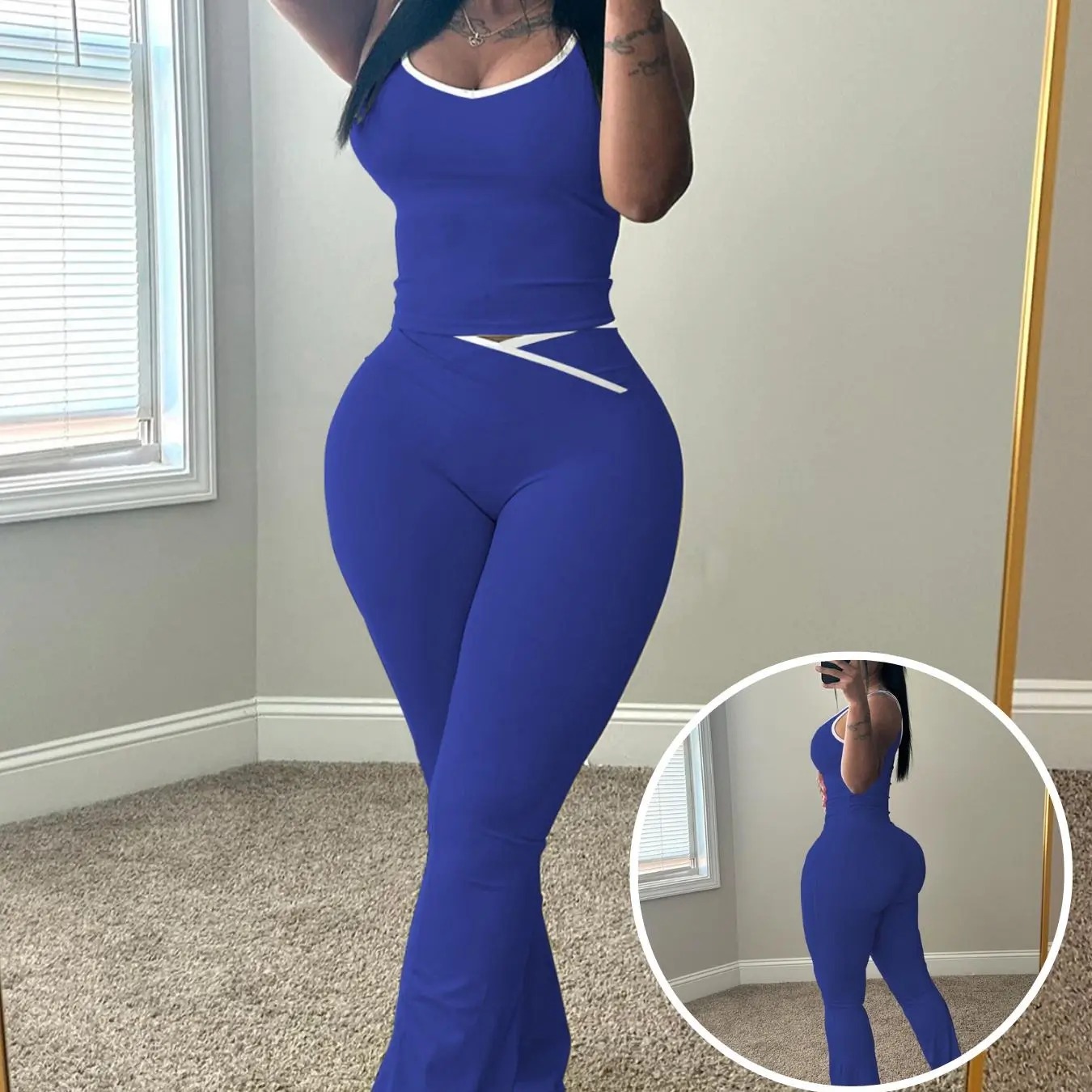 Women’s Colorblock Sleeveless Tank & Flared Pants Set