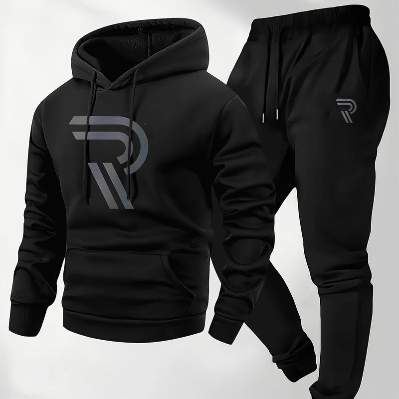 Men's sports two-piece hooded sweatshirt and pants set
