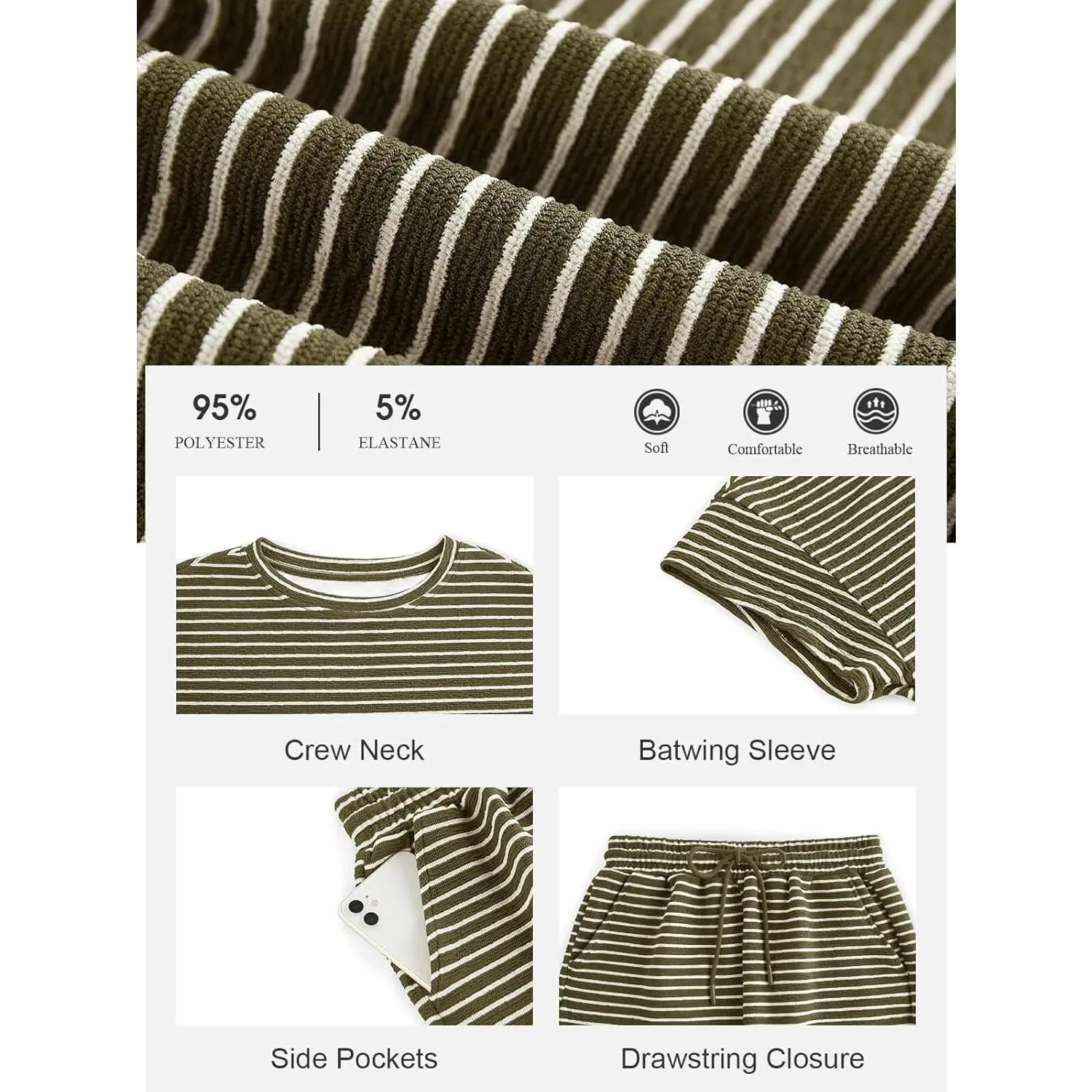 Womens Striped 2 Piece Lounge Sets Short Sleeve Oversized T Shirts Drawstring Shorts Matching Set