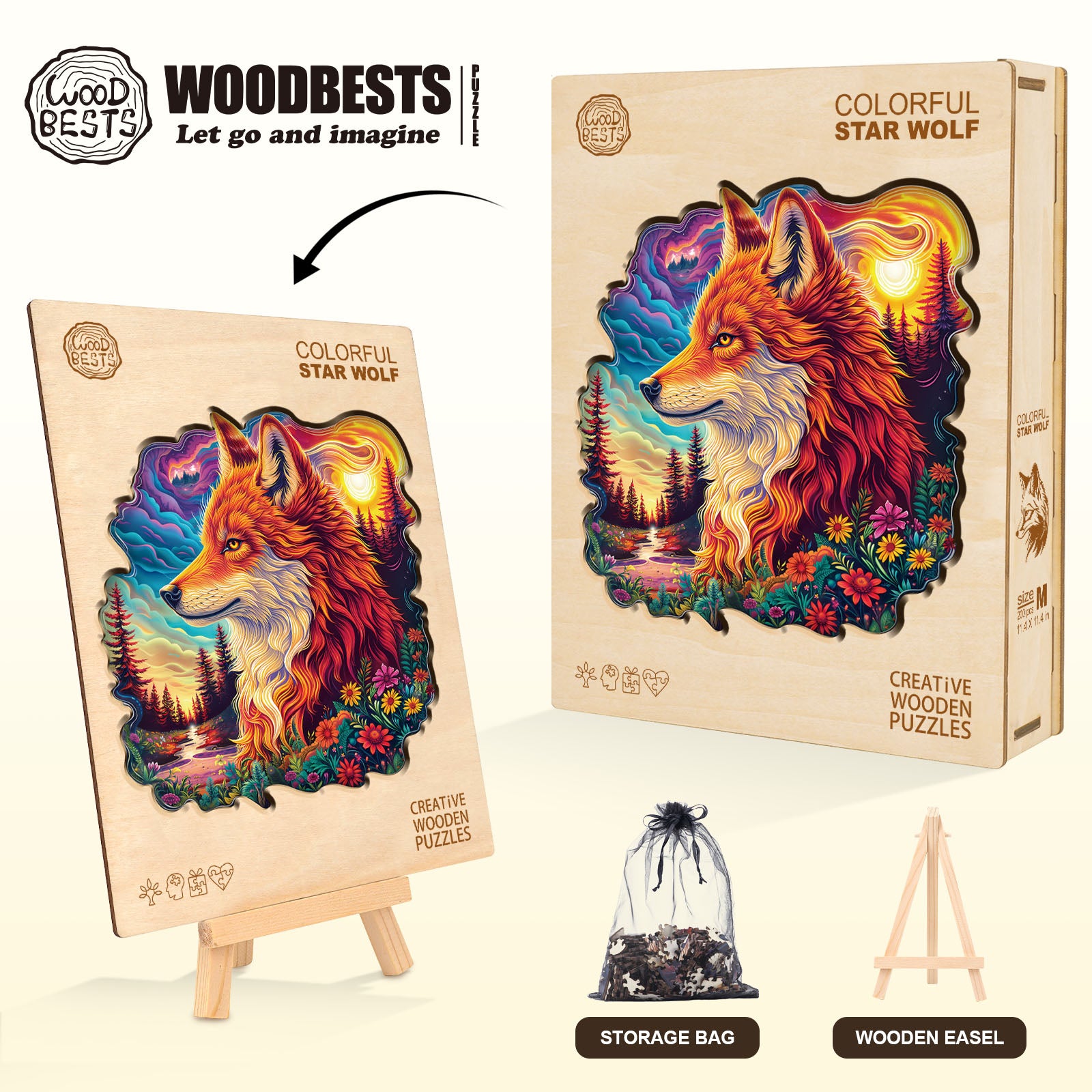 Colorful Star Wolf Wooden Jigsaw Puzzle