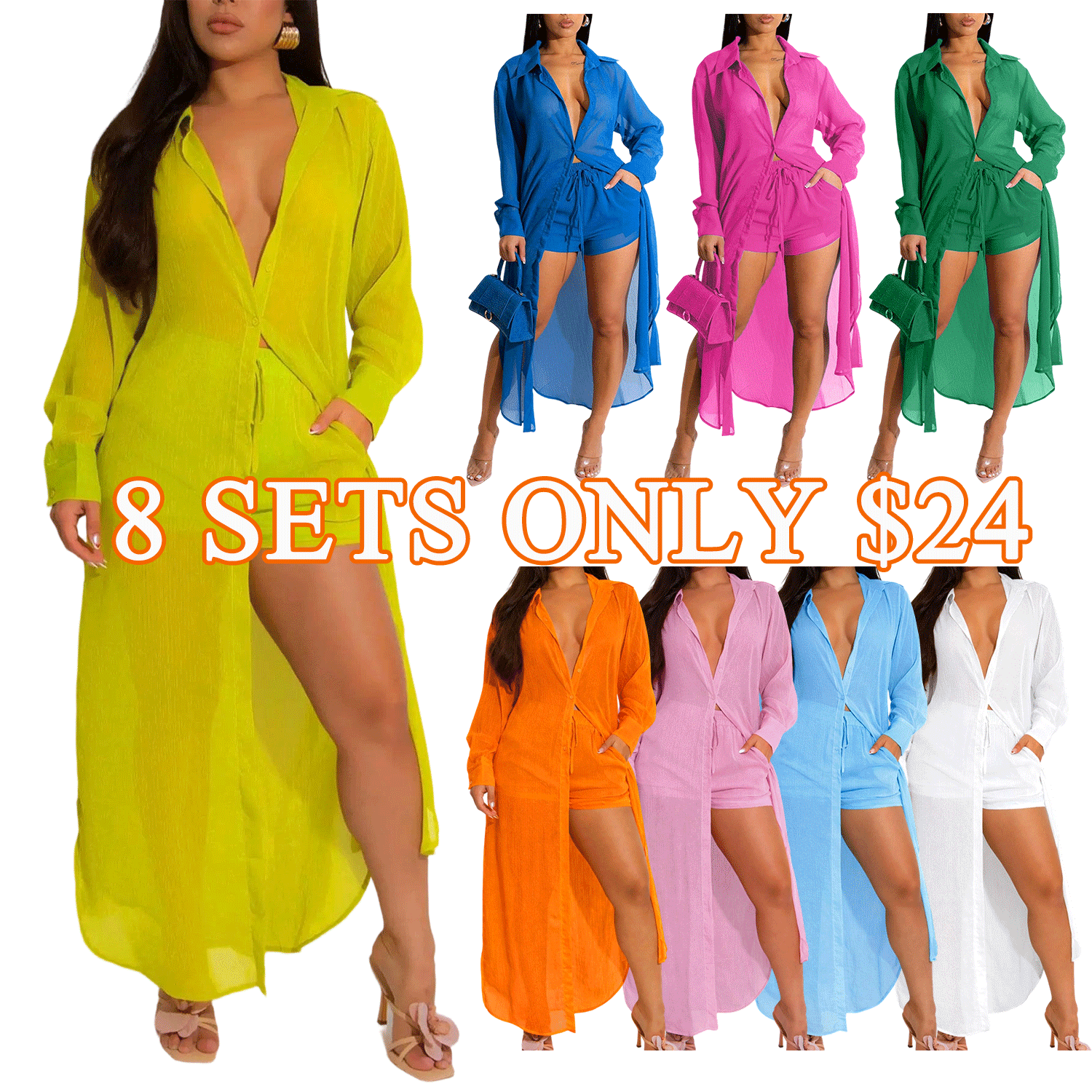 Women’s Solid Button Front Shirt & Shorts Two-Piece Set