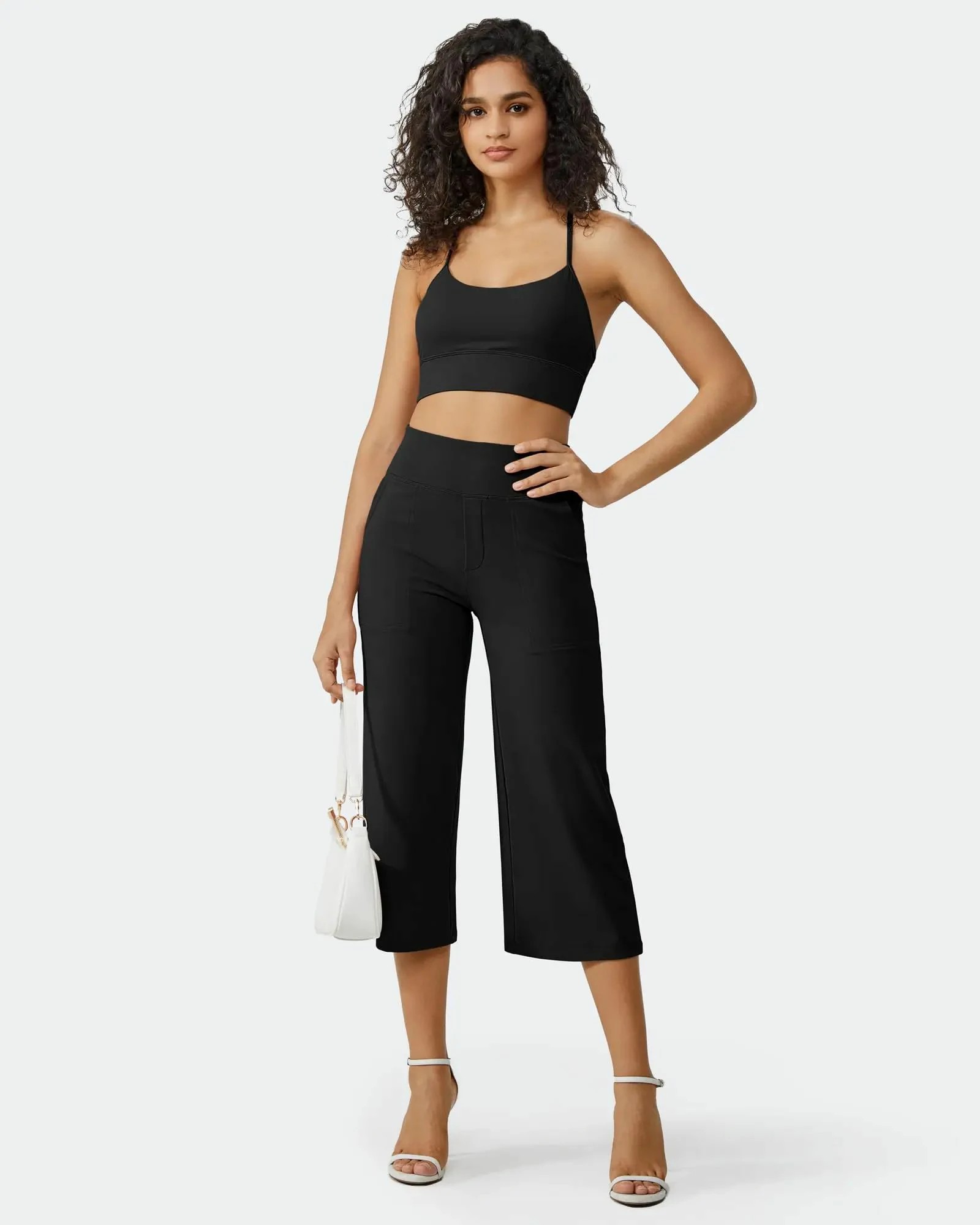 Capri Pants for Women Wide Leg Yoga Dress Cropped Pants Capri Leggings with Pockets for Casual Summer