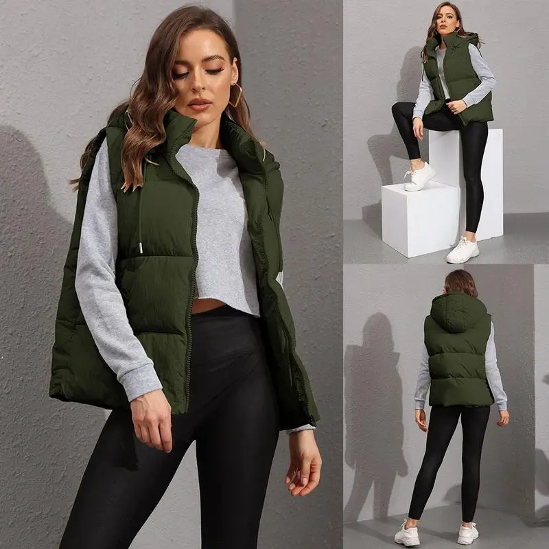 Women's Sleeveless Quilted Winter Warm Hooded