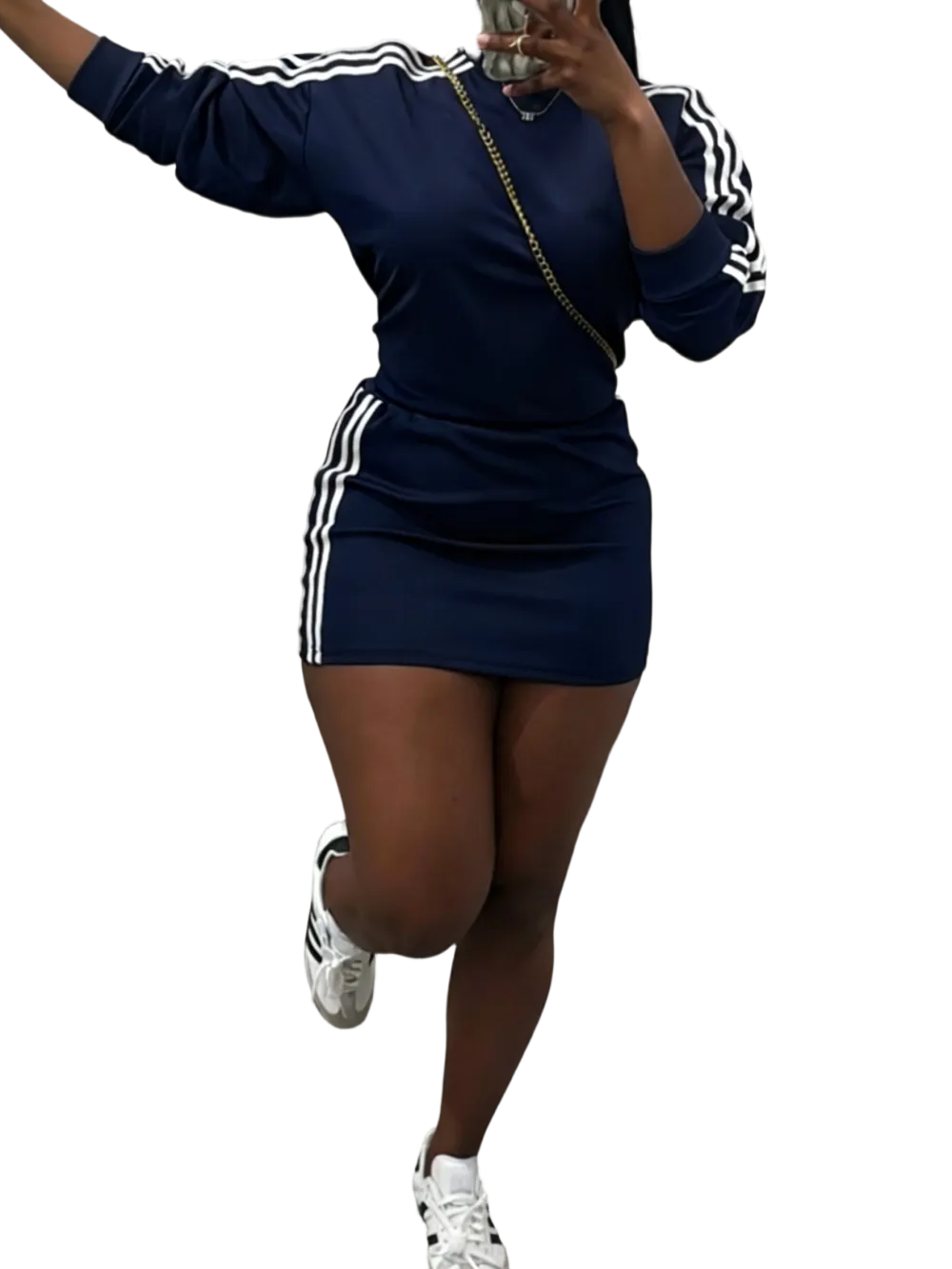 Women's Sporty Fitted Short Dress Set, Sportswear Set, Long Sleeve Slim Fit Casual Two-Piece