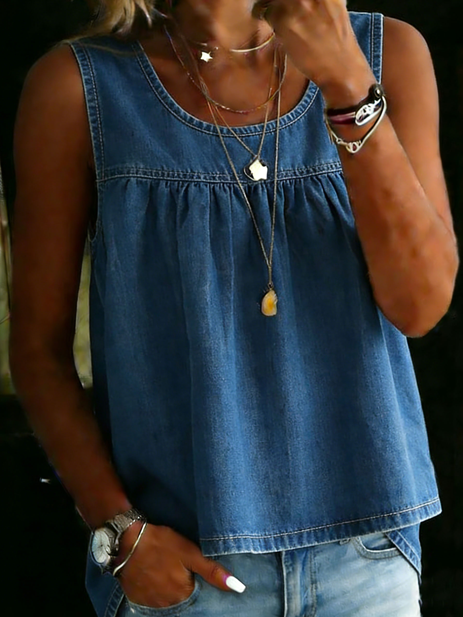 Women's Casual Denim Cotton Sleeveless Shirt