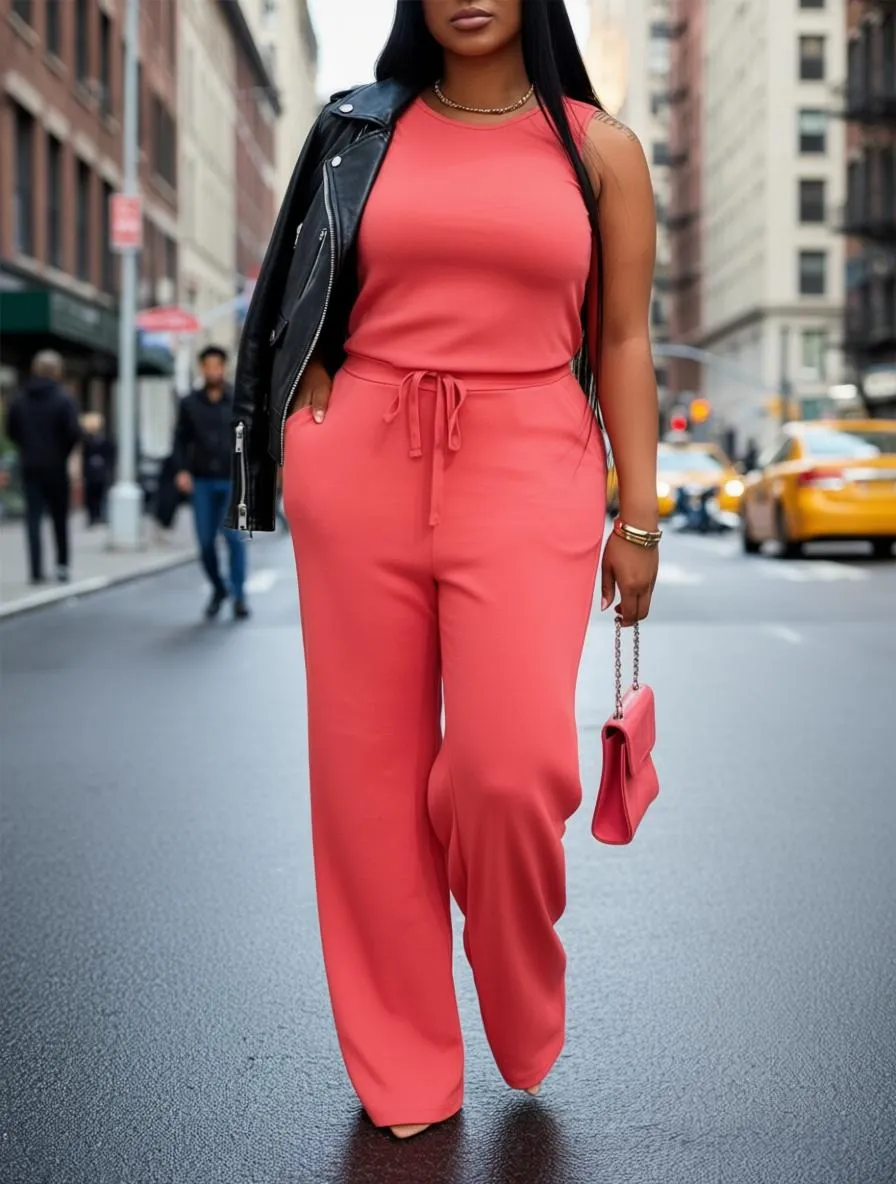 Women’s Spring/Summer Two-Piece Lounge Set with Pockets, Snatched & Comfy Sleeveless Top