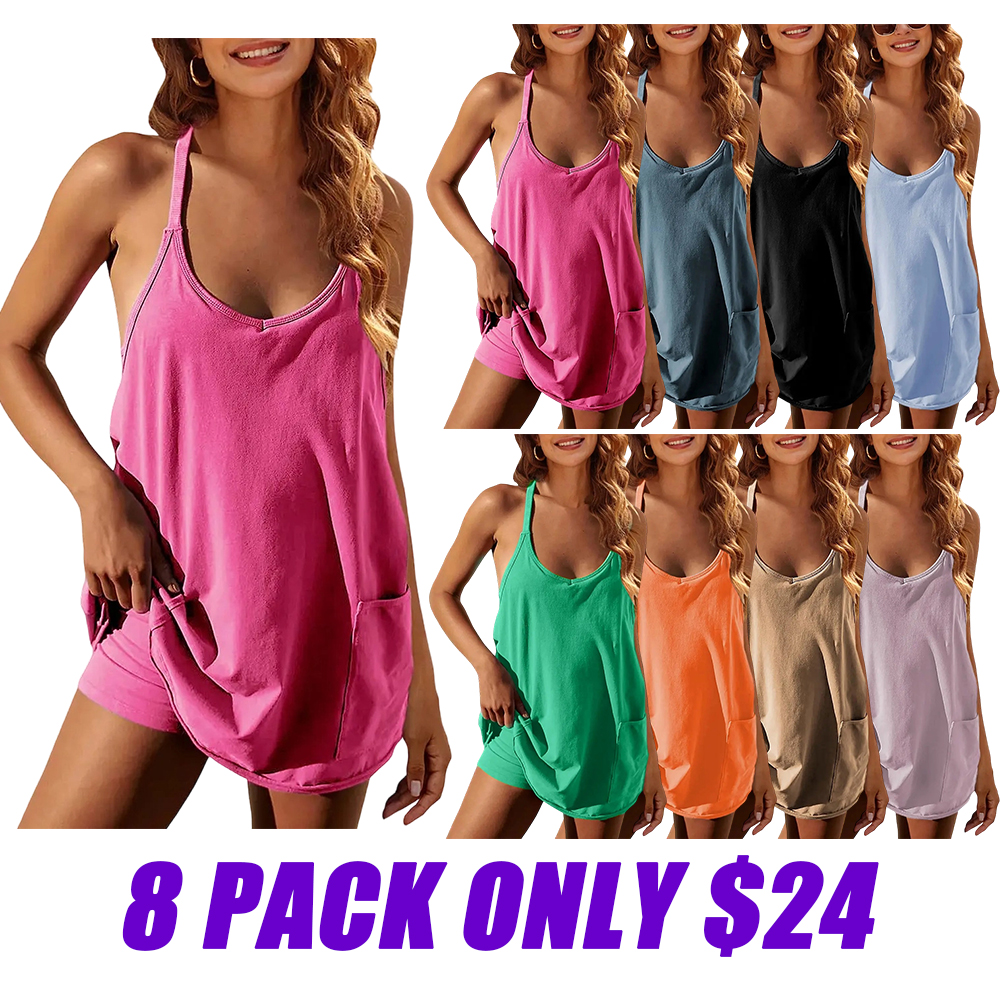 Women's Summer Sleeveless V Neck Tennis Dress Built-in Shorts with Pockets Athletic Mini Dress