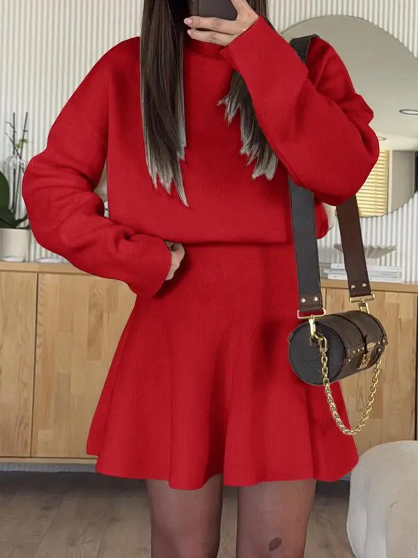 Women's Casual Half-High Neck Long Sleeve Knit Dress