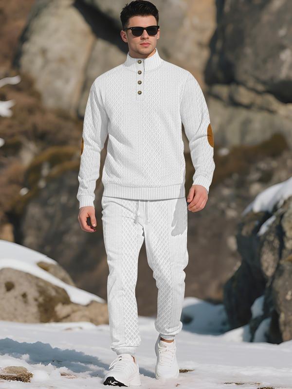 Mens Knitted Half-Placket Sweatshirt with Contrast Elbow Patches