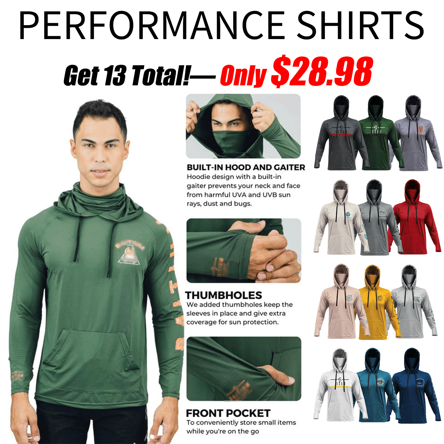 🔥Men’s Hooded UPF 50 Work & Fishing Shirt with Built-In Face Gaiter