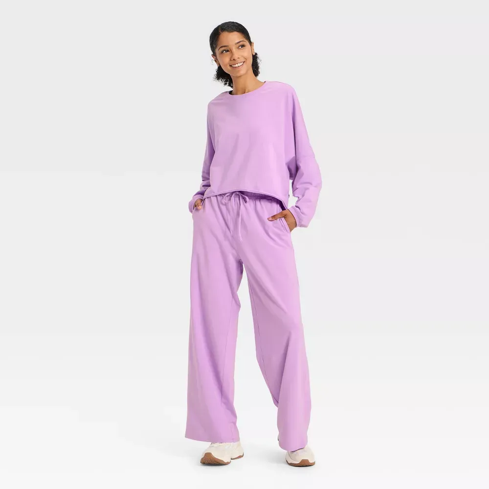 Women’s Washed Jersey Long Sleeve Top & Wide Leg Pants Set