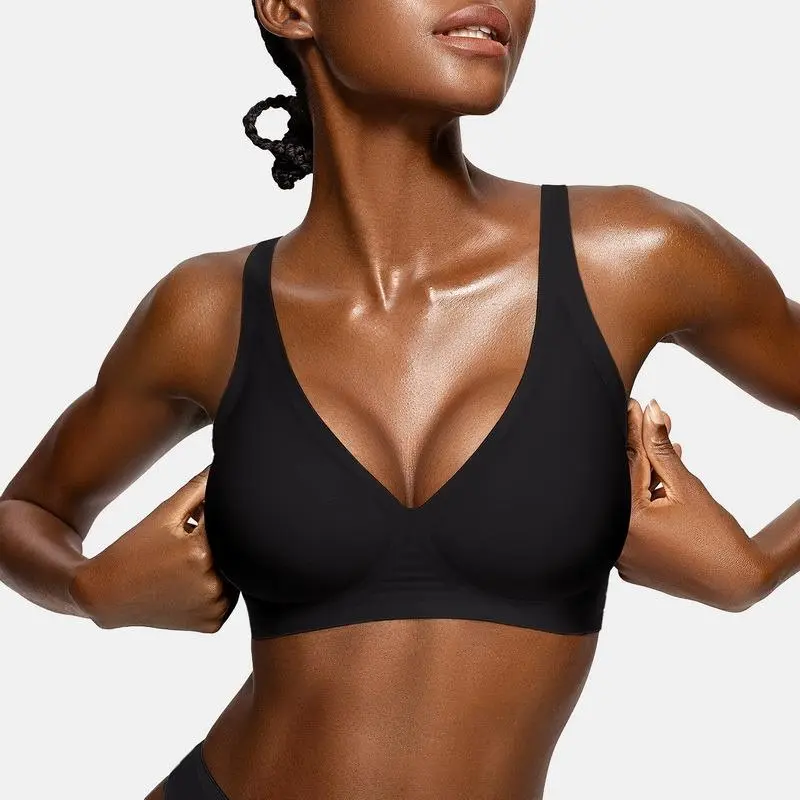Womens Comfortable Wireless Bras Push Up Bralettes Seamless Tshirts Bras Deep V