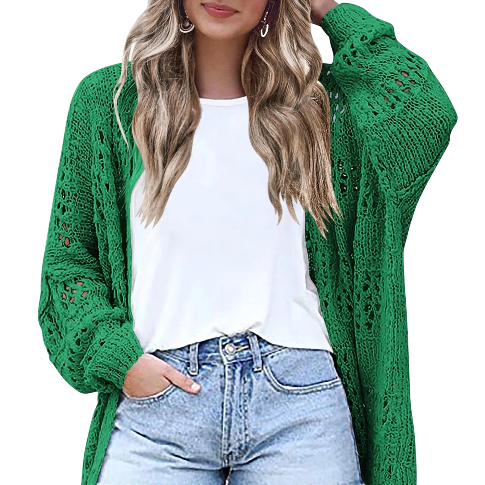 Women's Lightweight Crochet Batwing Cardigan
