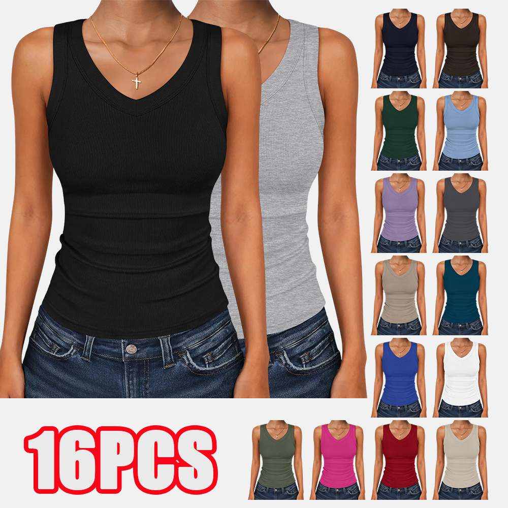 Tank Tops for Women V Neck Ribbed Knit Slim Fitted Sleeveless Tee – 2026 Summer Casual Basic Tanks