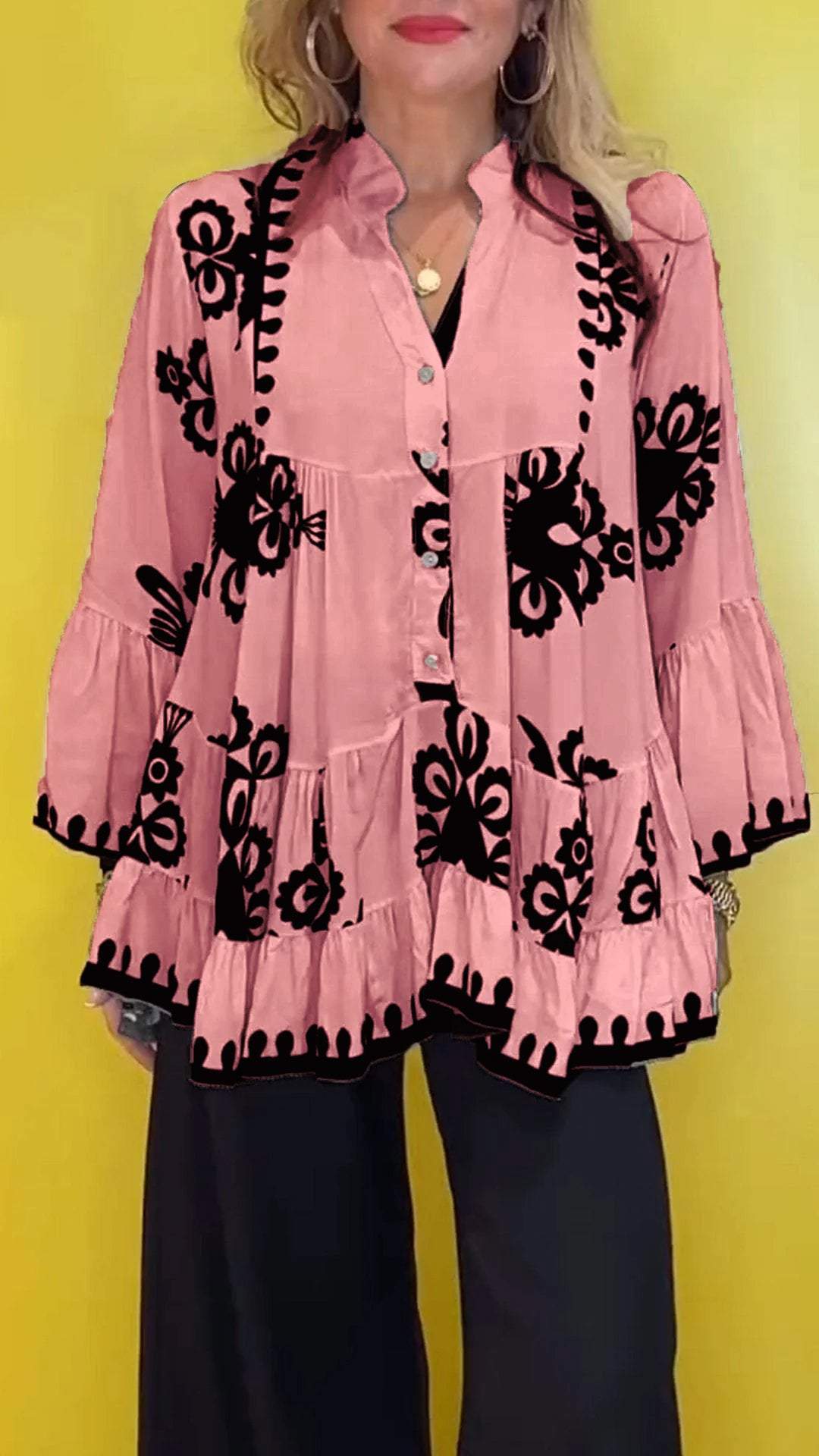 Women V-neck Casual Printed Top