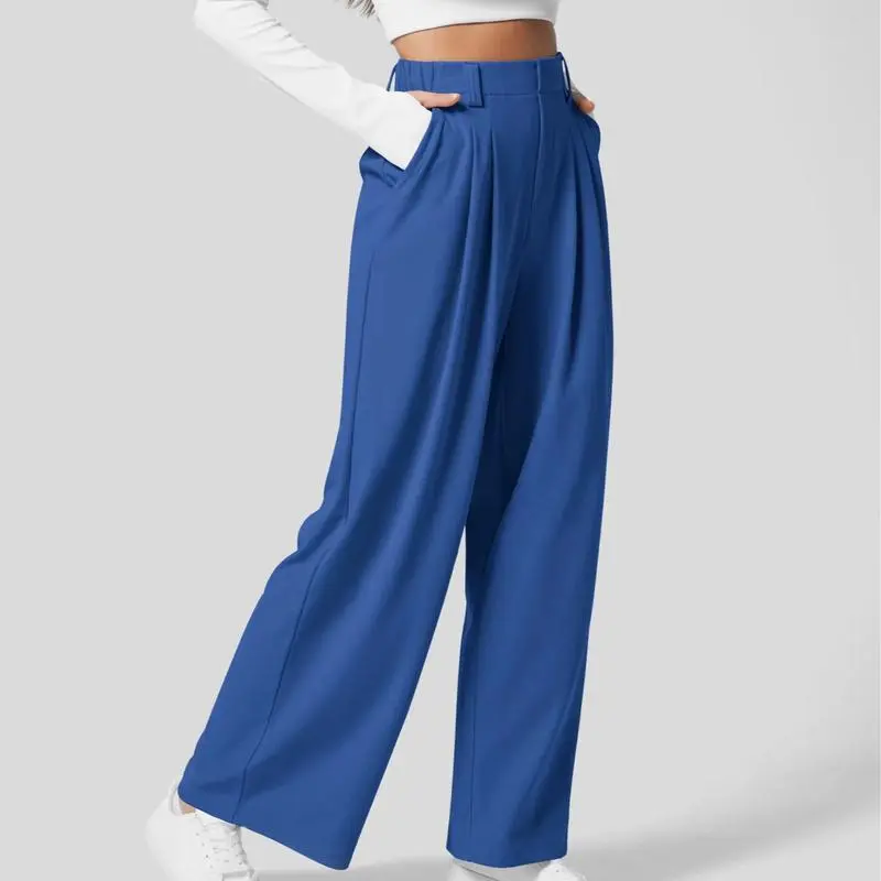 High Waisted Plicated Side Pocket Wide Waffle Work Pants