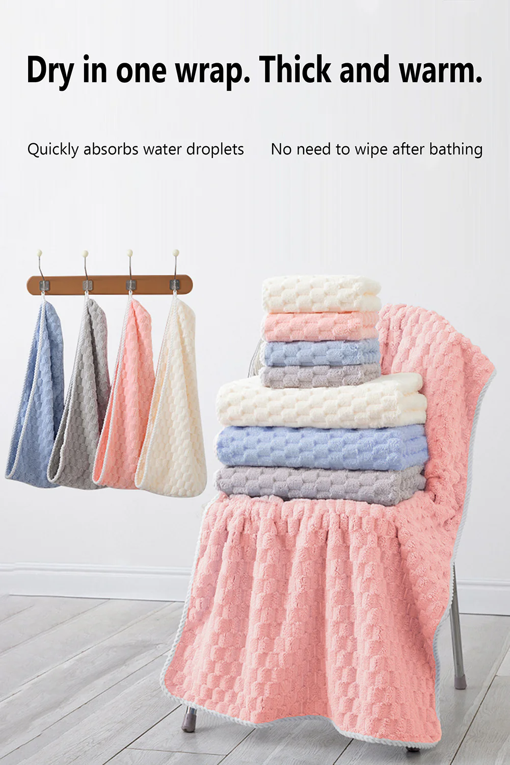 Peach Blossom Checkered Textured Thick Soft Bath Towel