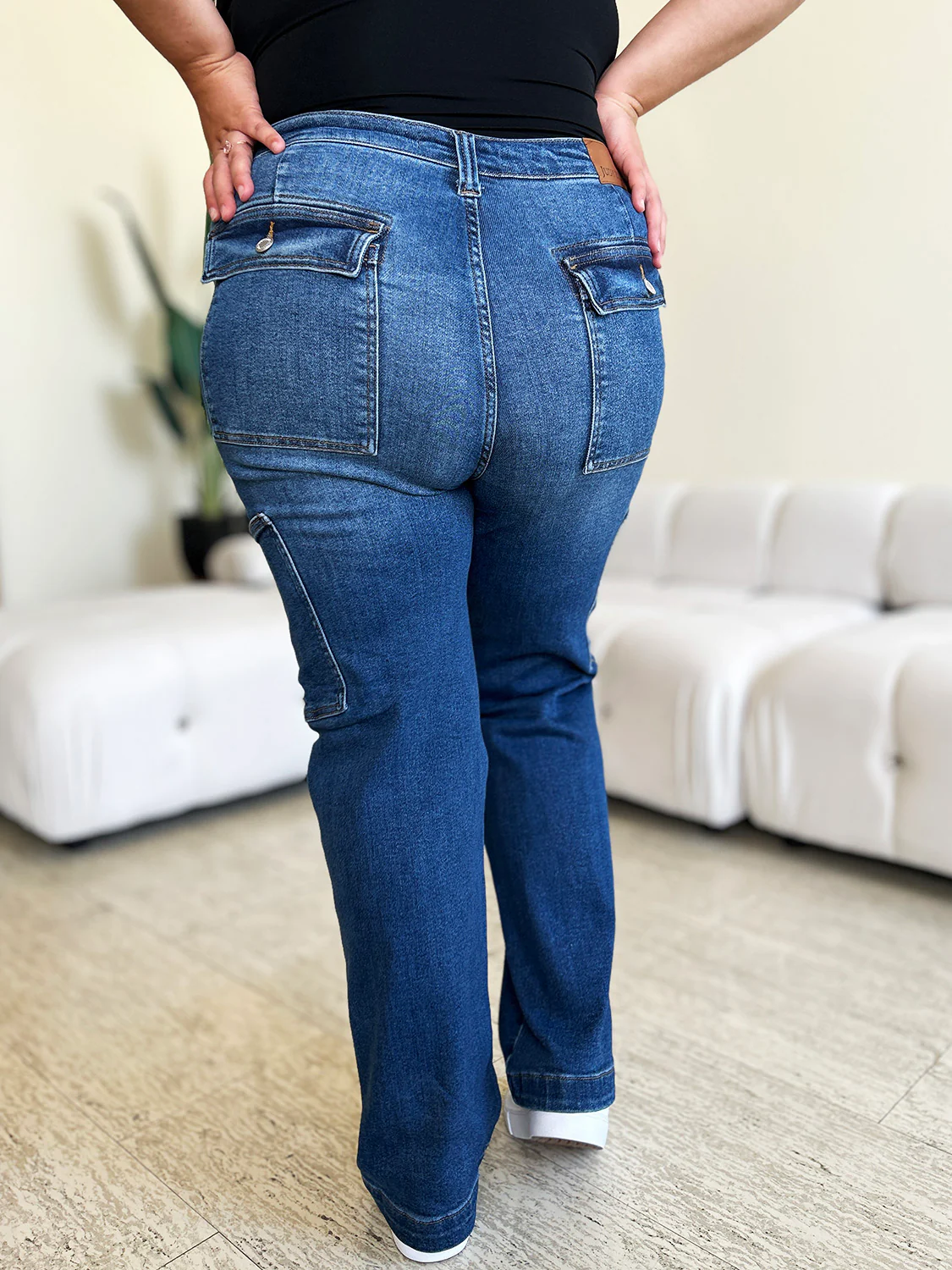 Blue Full Size High Waist Straight Cargo Jeans