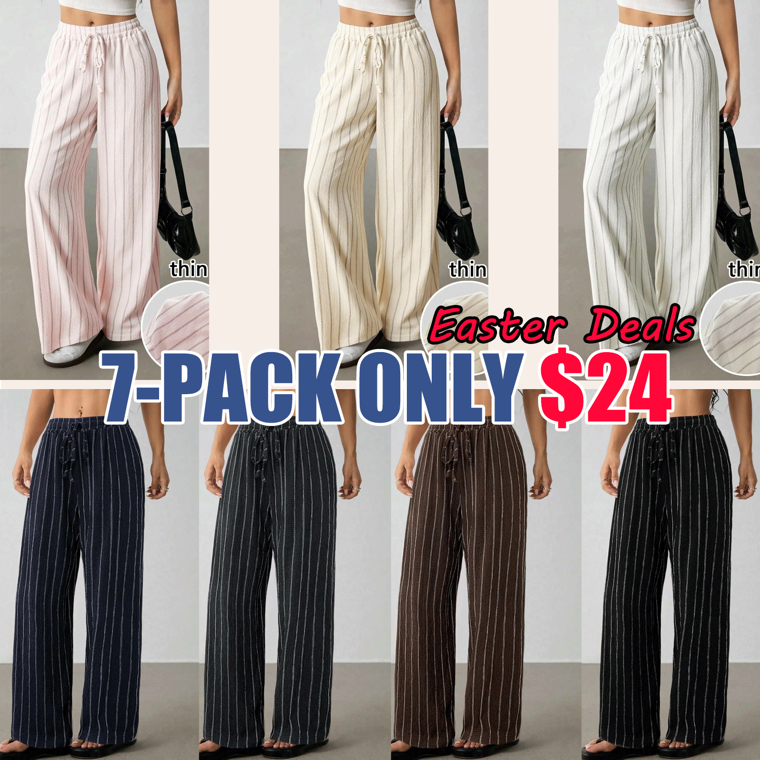 Women's Striped Waist-Tie Straight-Leg Loose Streetwear Pants