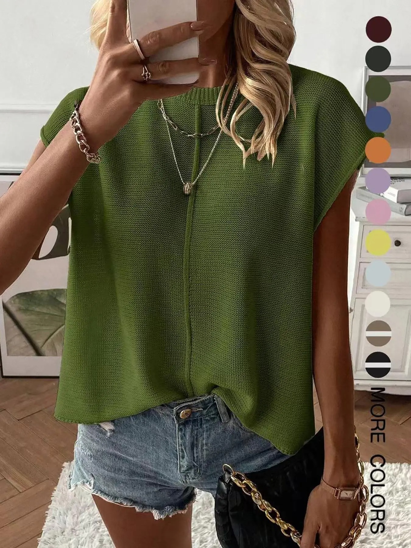 Women's Solid Color Round Neck Sweater Vest - Casual Lightweight Knit Top for Summer Daily Wear