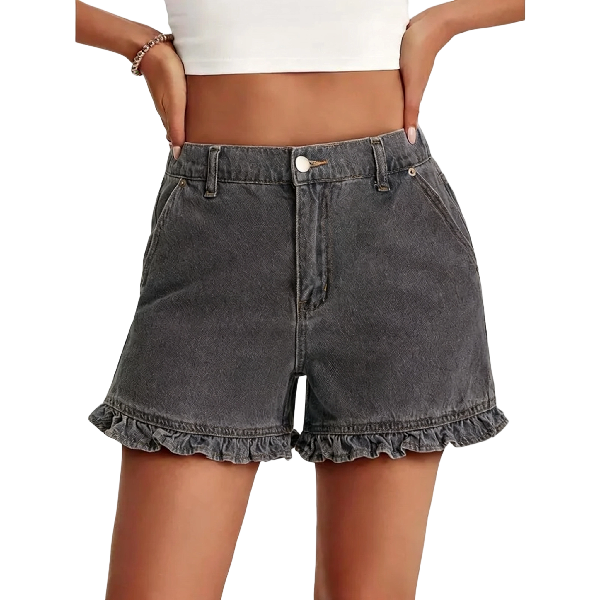 Women’s Summer Ruffle High-Waisted Denim Shorts