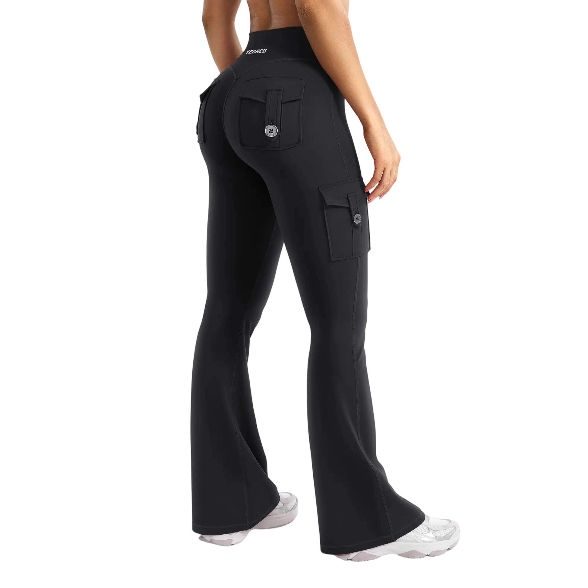 Women's Workout Flare Leggings with Pockets Hidden Scrunch High Waisted Cargo Gym Yoga