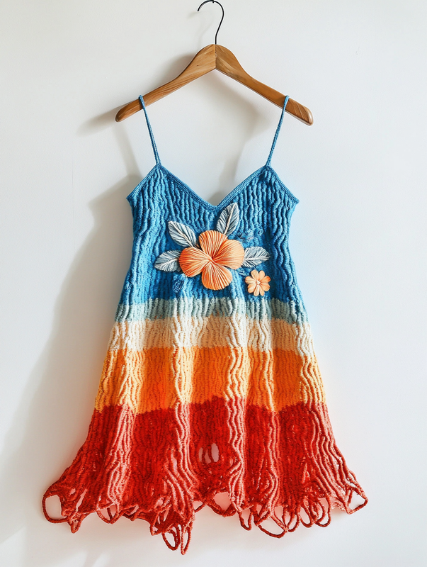 Knitted Summer Fashion Knitted Suspender Hollow Dress  3c93