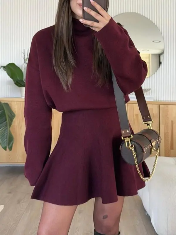 Women's Casual Half-High Neck Long Sleeve Knit Dress