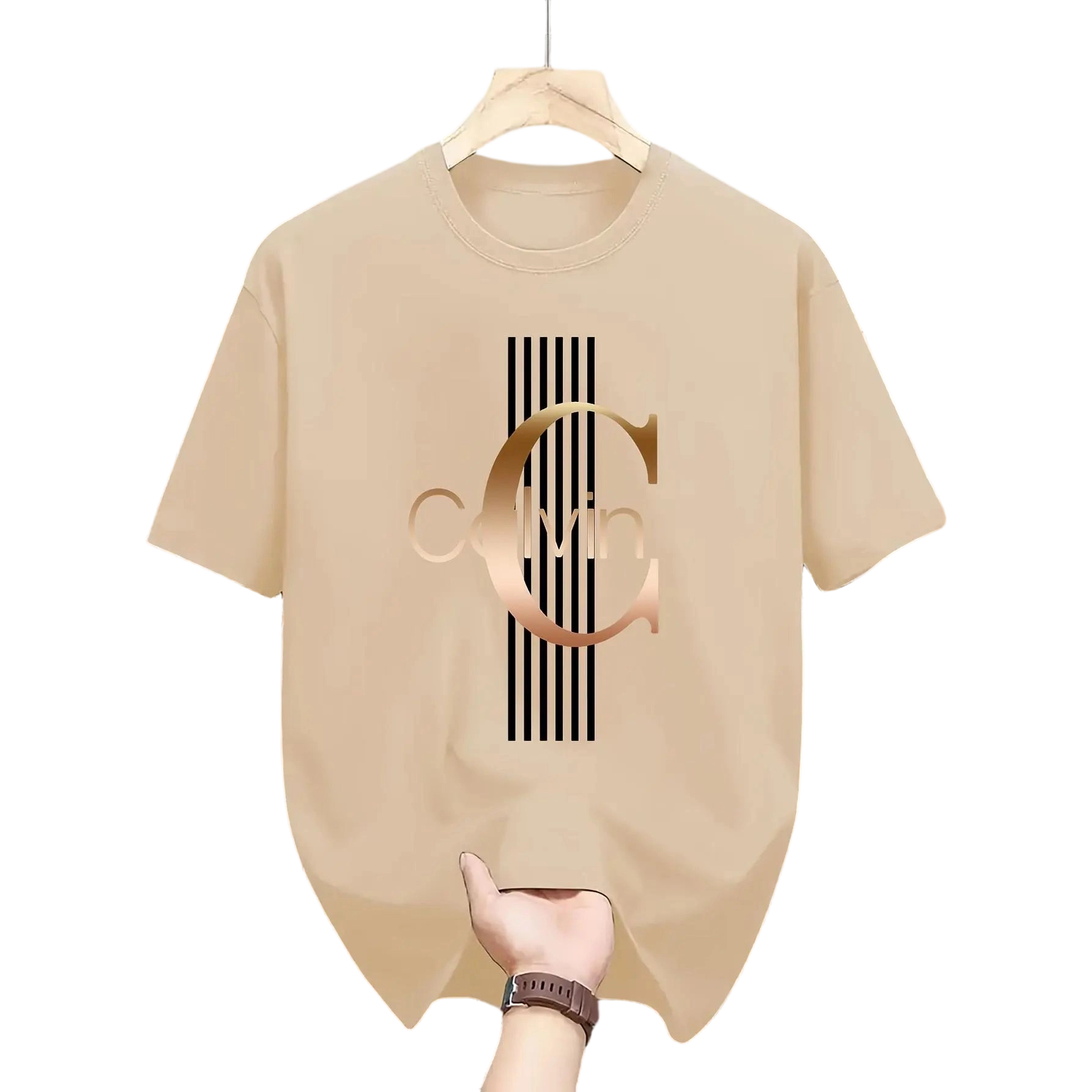 Men'S Casual Graphic T-Shirt - Bold Letter Print with Black Stripes & Golden Accents, Breathable Round Neck Summer Streetwear, Machine Washable, Comfortable Everyday Fashion Tee, Everyday Tshirt |Bold Letter Print |Comfortable Fit, T Shir Cotton