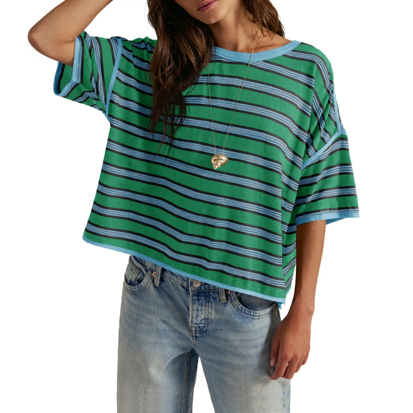 Women's Striped Oversized Crewneck T-Shirt