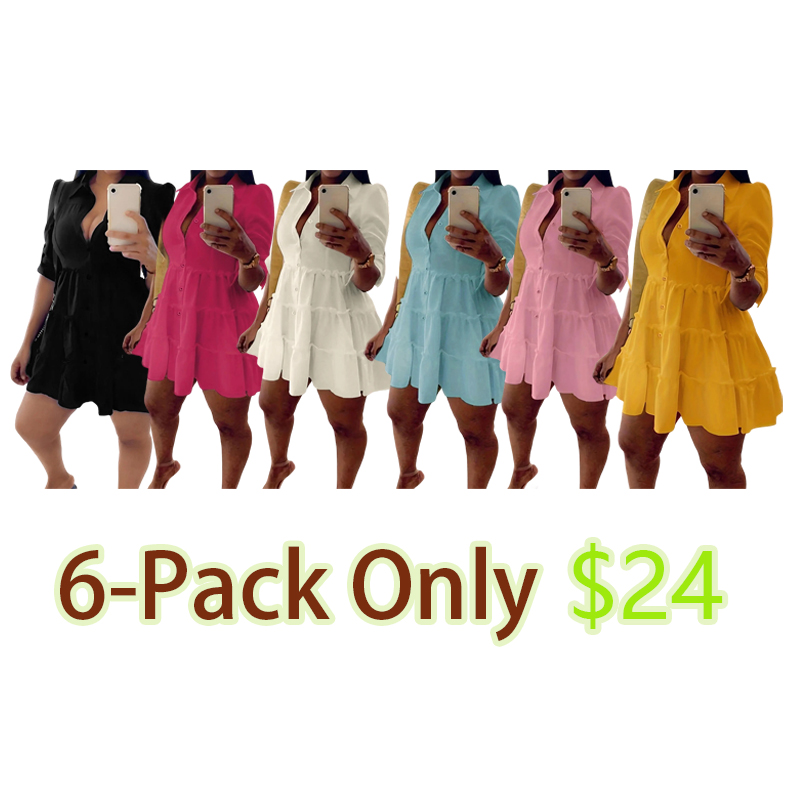 Elegant Frill Trim Button-Down Shirt Dress