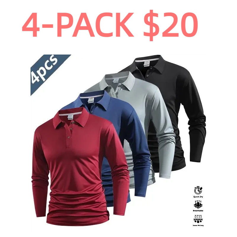 Men's 4-Piece Long-Sleeve Polo Shirt Set