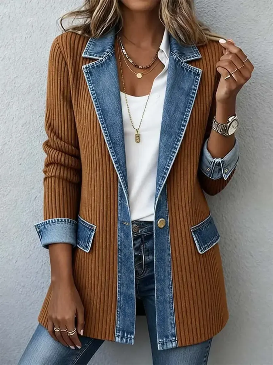 Knitted Patchwork Denim Casual Cotton Jacket
