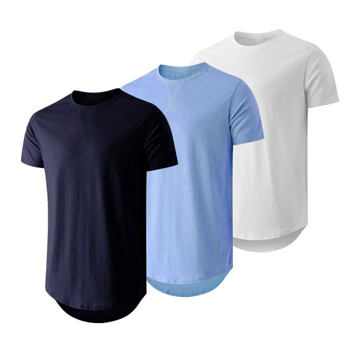 Mens 3 Pack Cotton Hipster Hip Hop Longline Crewneck T-Shirt,Menswear Casual Tshirt Tops