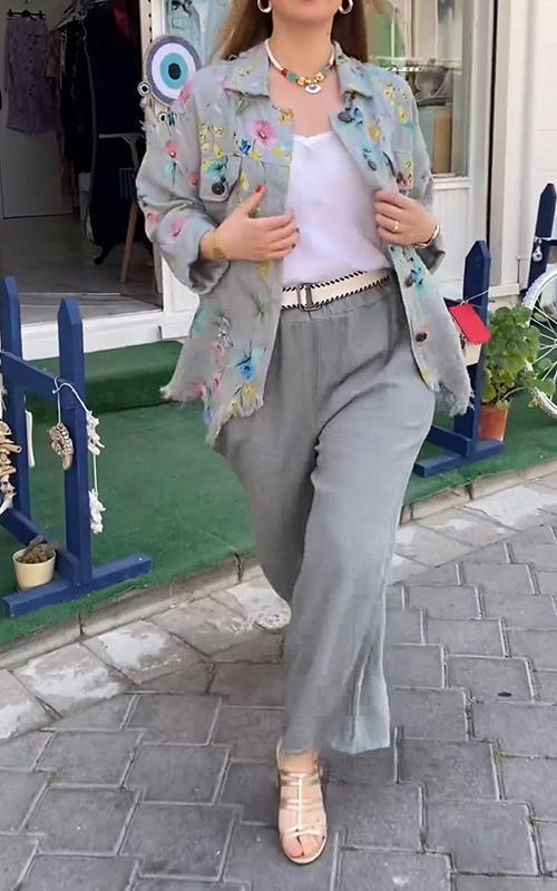 Women Casual Lapel Single-breasted Printed Two-piece Suit