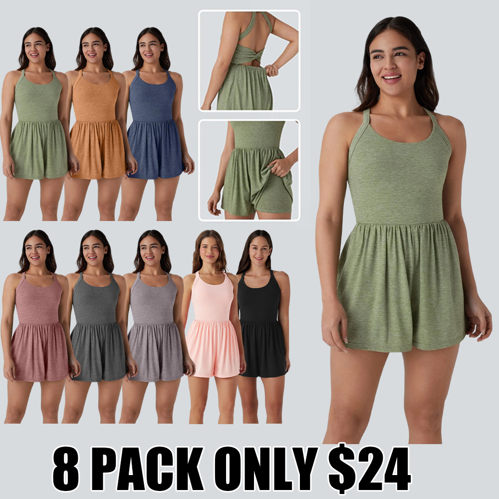 Women's Backless Twisted 2-in-1 Resort Romper with Side Pockets