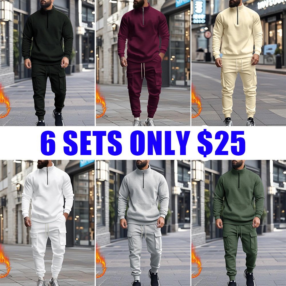 Two-Piece Set – Stand Collar Zip-Up Jacket & Cargo Jogger Pants