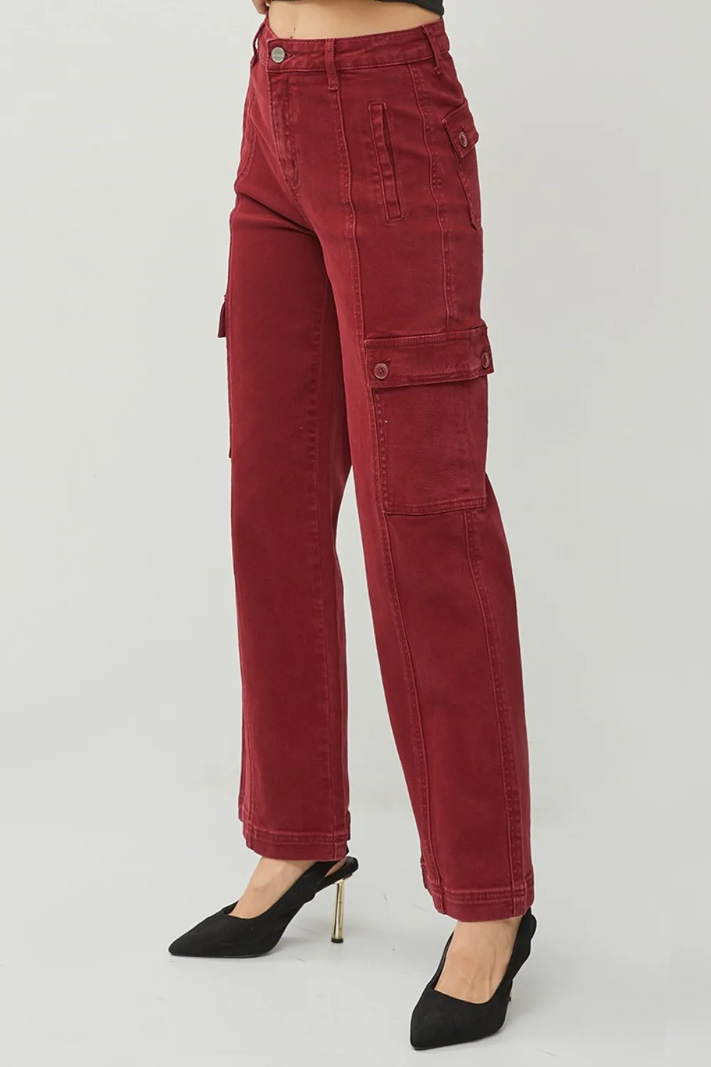 Full Size High Rise Wide Leg Cargo Jeans