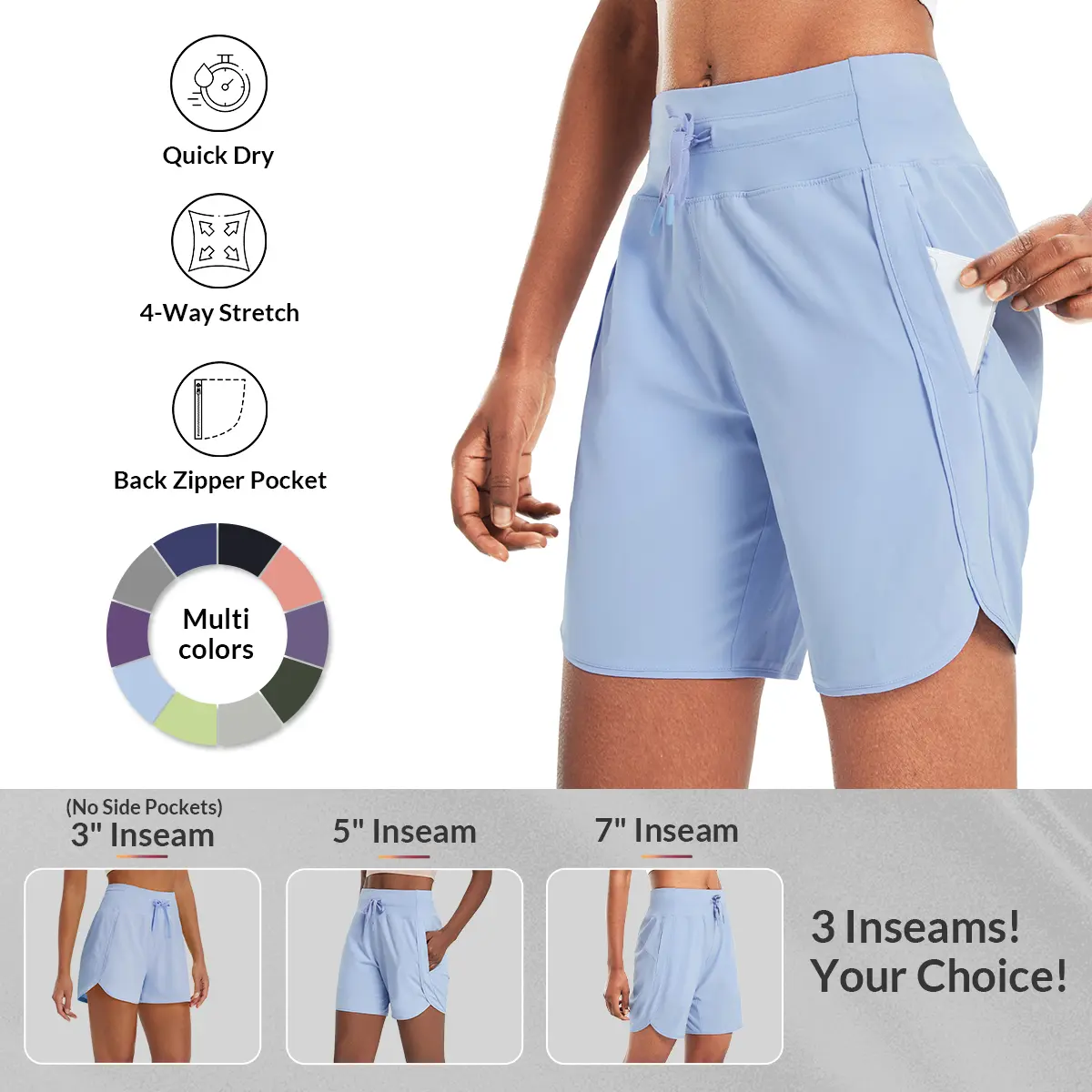 Women's 3‘’/5''/7'' Athletic Long Running Shorts High Waistband Quick Dry Bermuda Shorts for Gym Hiking Workout Lounge Casual Womenswear