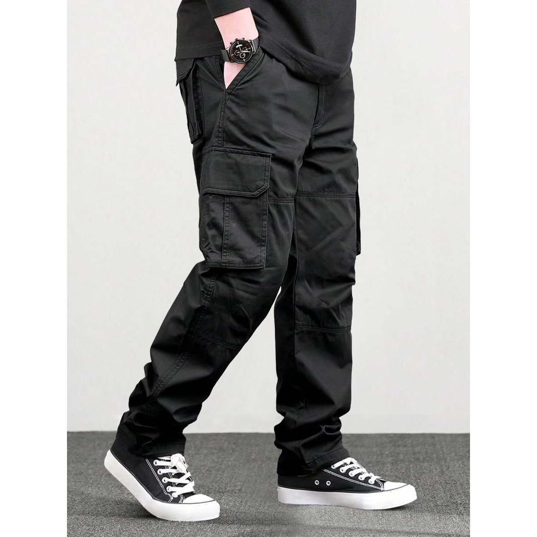 Men's Loose Solid Pocket Drawstring Waist Cargo Pants
