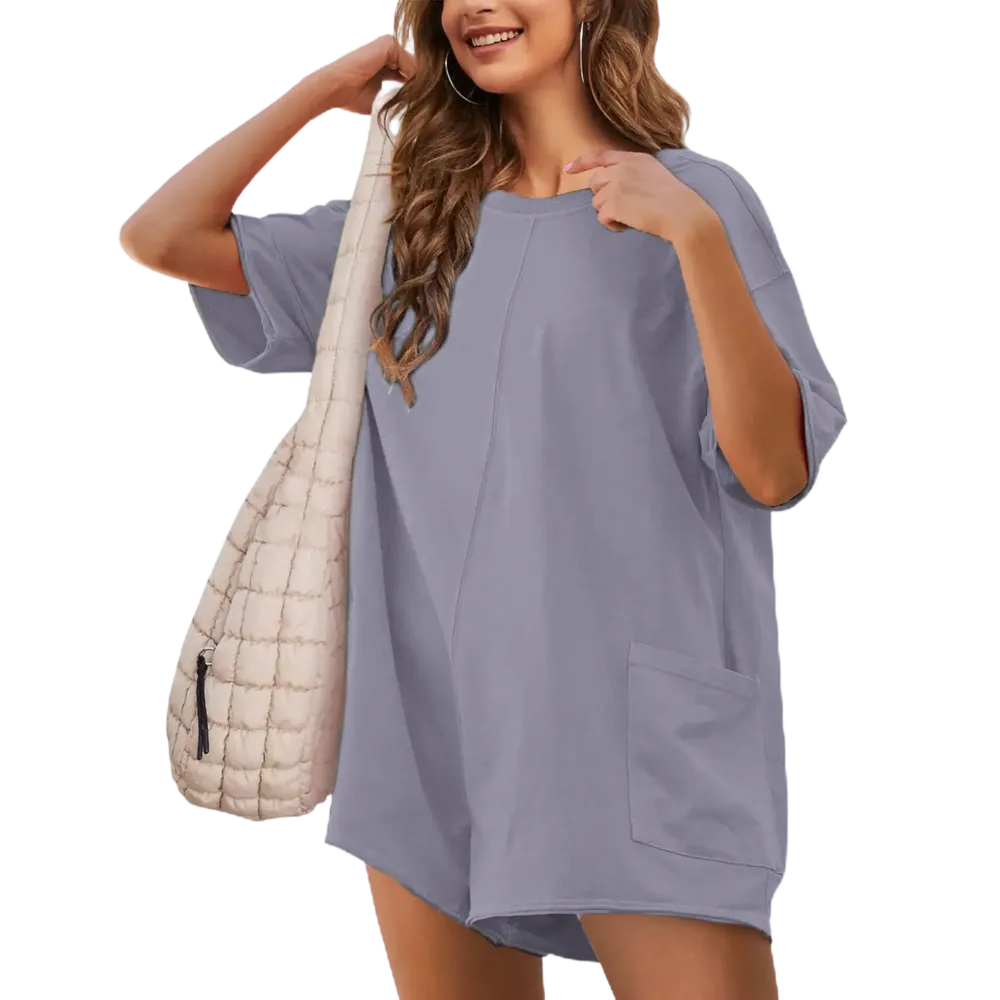 Women's Oversized Athletic Romper – Casual Workout Onesie with Pockets