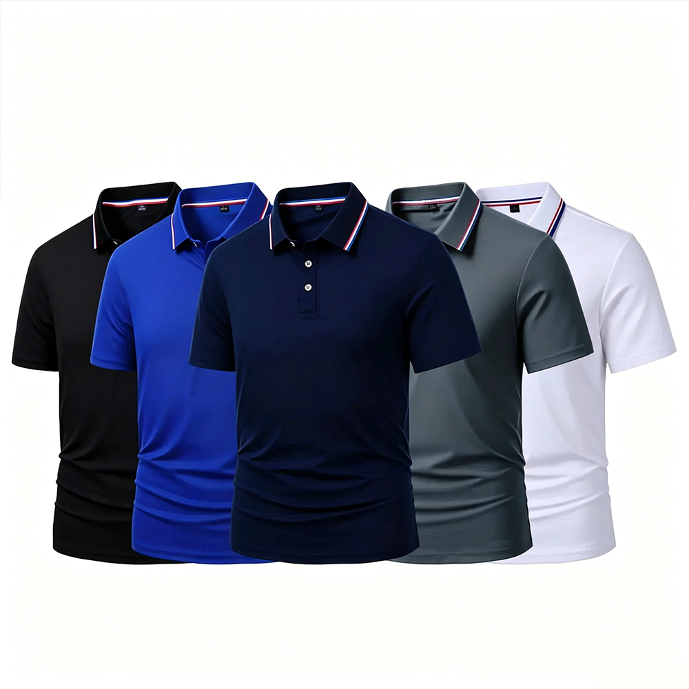 Men's Quick Dry Color Block Striped Polo Shirt⚡