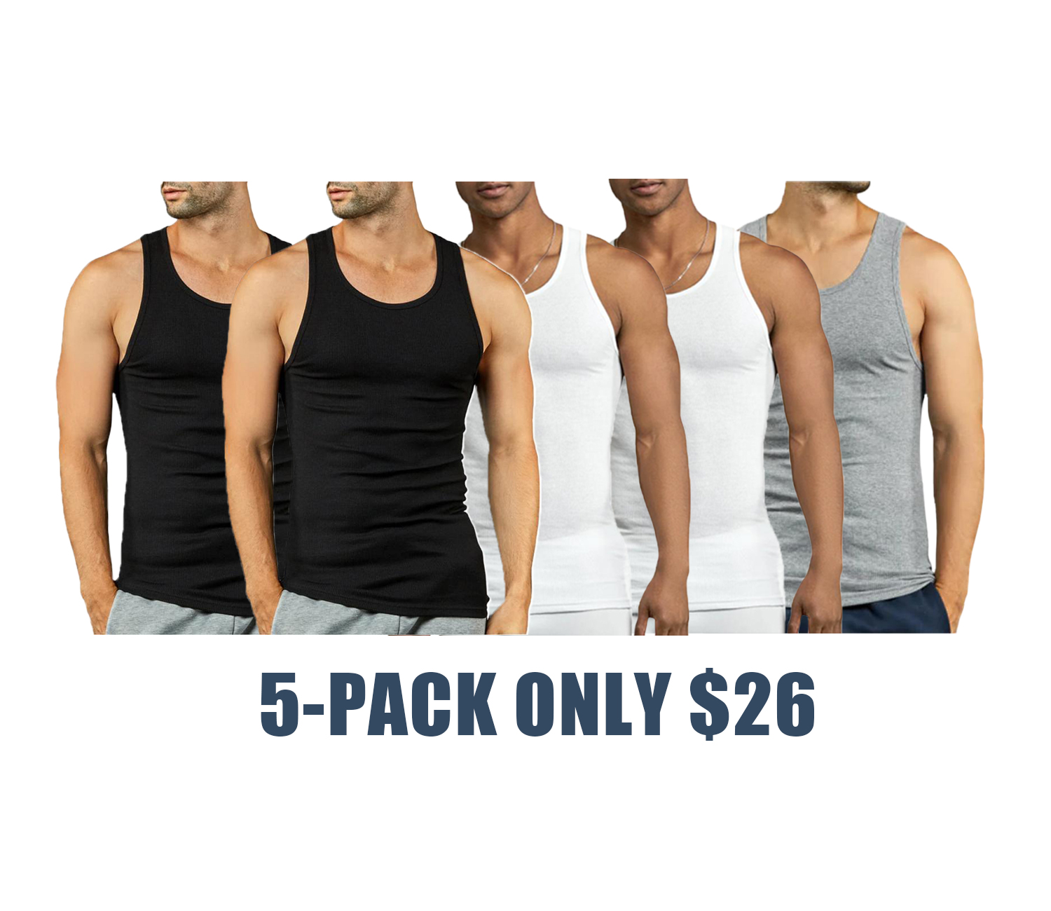 Men's Ribbed 100% Cotton A-Shirts – Breathable Sleeveless Undershirts for Workout, Casual Wear