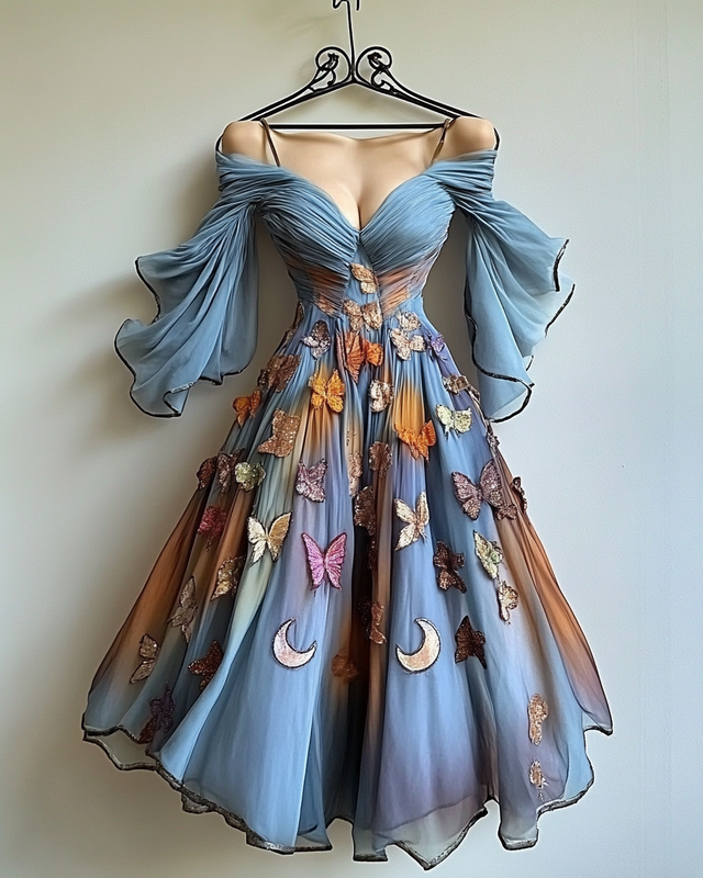 Handmade star and moon embroidery suspender dress 2f13