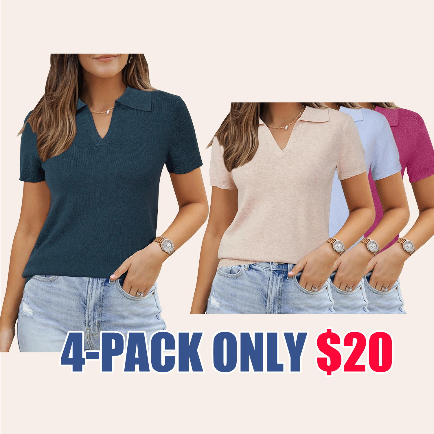 🔥Easter Sale Ends Soon!Womens Wool Blend Polo Shirts Summer Sweater Tops Short Sleeve