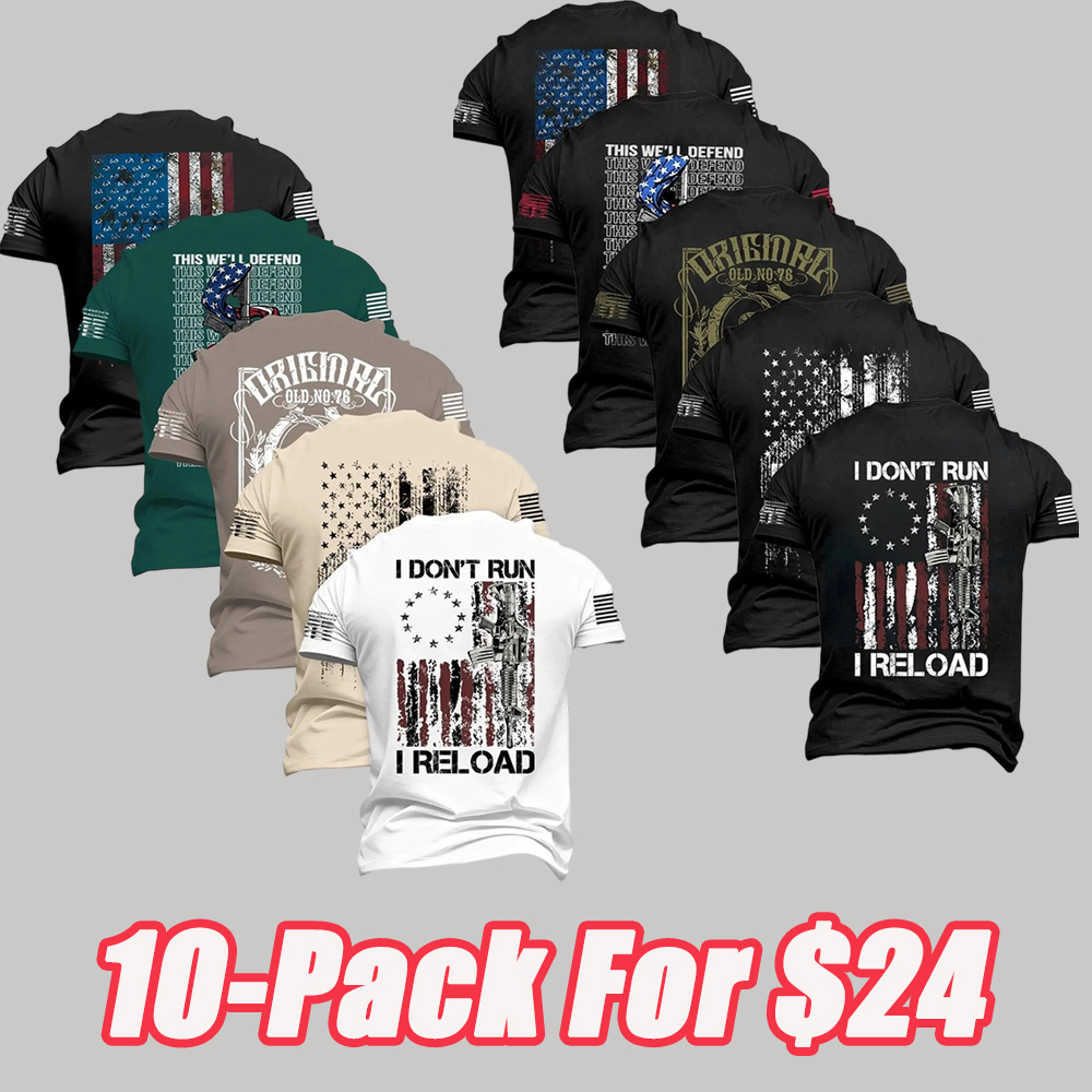 Men's Fashion Round Neck Casual Short Sleeve T-Shirt, Summer Comfortable Flag Print Outdoor Tee