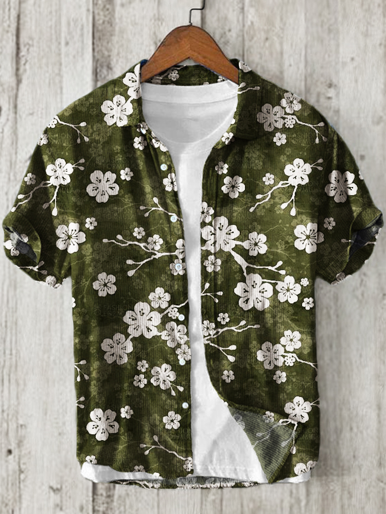 Cherry Blossom Japanese Pattern Linen Blend Shirt
